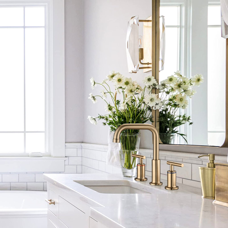 Brushed Gold Bathroom Faucet 8 In. - Solid Brass Material, 360 Rotatable Spout, Drip- Ceramic Disc Valves, High Arc Spout For Enhanced Water Conservation And Performance Golden Brass, Swivel Saving