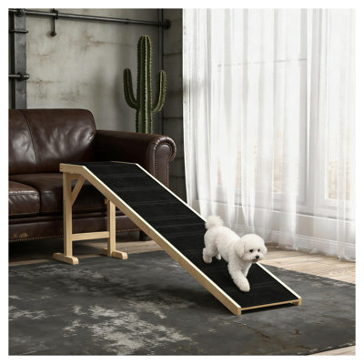 Pet Ramp for Bed and Sofa, Natural Wood Frame with Black Polyester Cover