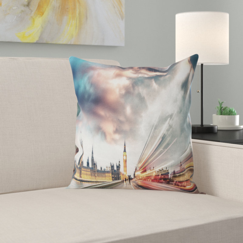 Coussin urbain avec photo de paysage urbain, 18 po x 18 po, Coussin décoratif