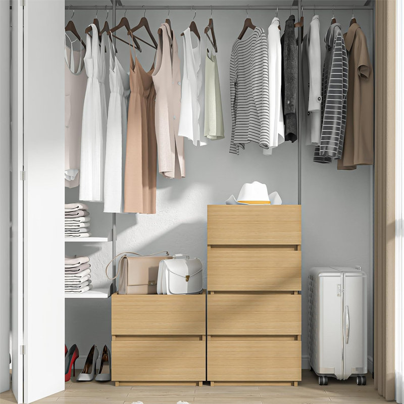Commode empilable à 2 tiroirs, armoire de rangement polyvalente pour chambre à coucher, armoire de rangement pour le vestibule, table de chevet près de la commode de table, 15,8 po, chêne