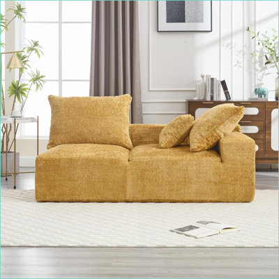 Sofas Couches: 2-Person Lazy Lounger, No Assembly | Chenille | Pale Yellow