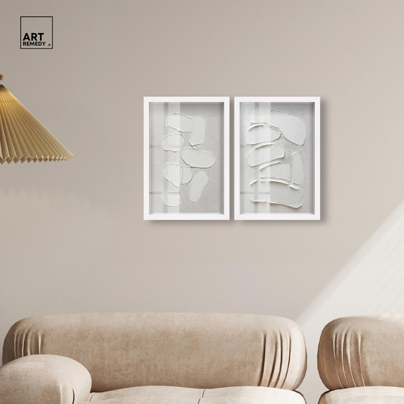 Art abstrait neutre japonais, japonais, H 16 po x l 11 po, Blanc