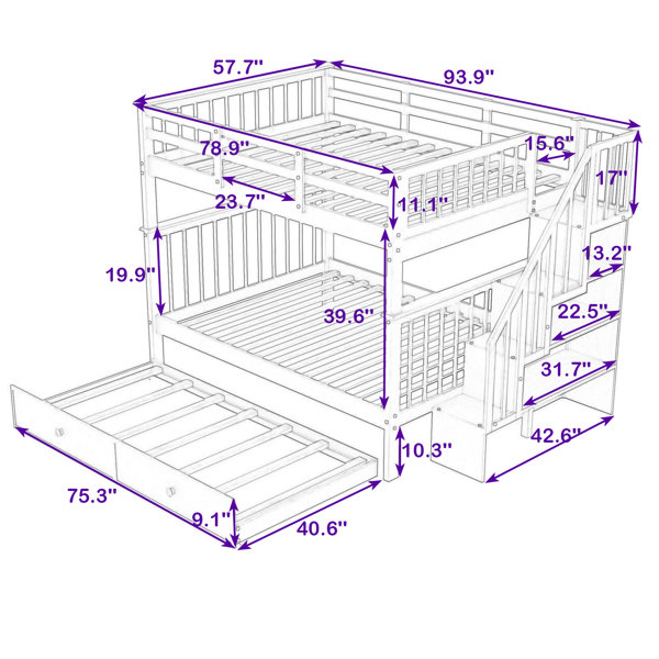 Harriet Bee Full Over Full Wooden Bunk Bed With Twin Trundle And ...