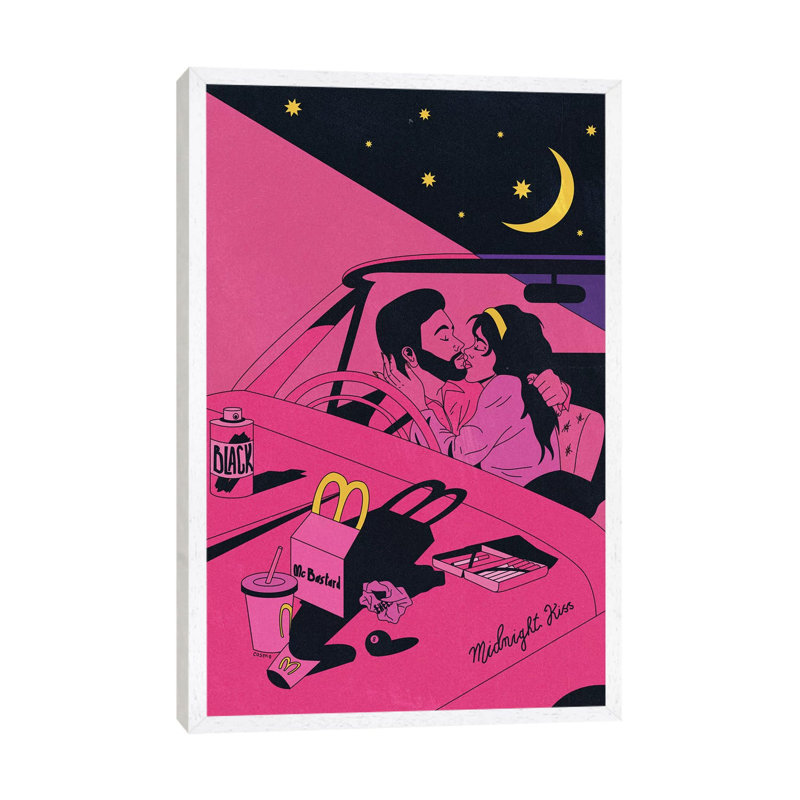 Midnight Car Kiss by Cosmo - Print on Canvas, 66.04cm H x 20.32cm W x 3.81cm D, White Framed Canvas