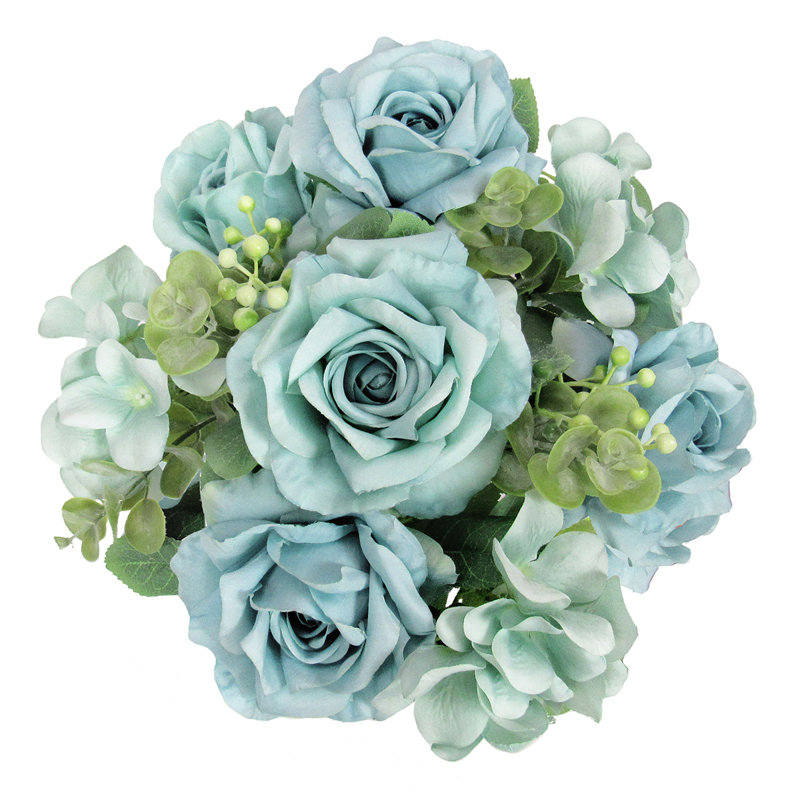 Bouquet de tiges de fleurs d'hortensia artificielles mélangées, Turquoise clair
