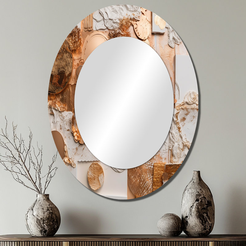 Or et blanc géométrique Serenity I - miroir mural ovale moderne, 40 po x 30 po