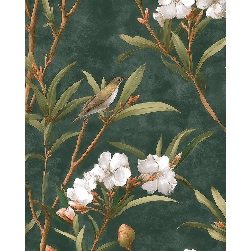 Floral Wallpaper Bird Mural Green Wall Decor