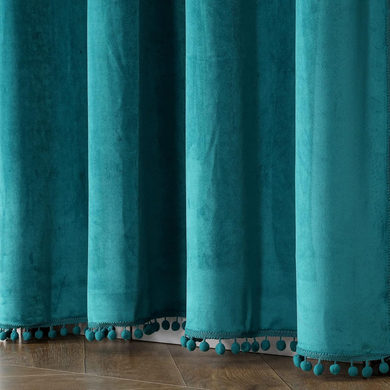 Aleria Velvet Room Darkening Curtain Pair, 52" W x 84" L, Teal Blue