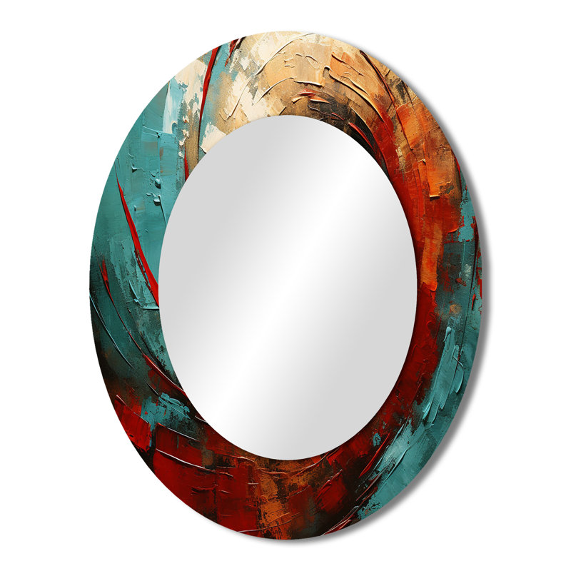 Rouge bleu majestueux mouvement spirale IV - grand miroir mural ovale sur métal, 43 po x 33 po