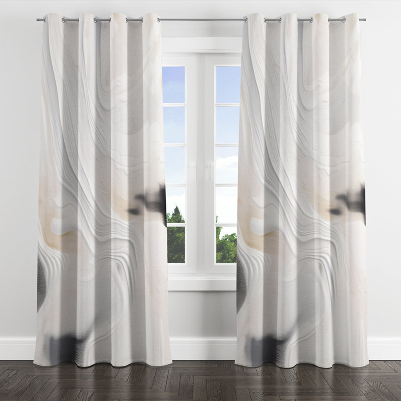 Rideau à œillets occultant moderne blanc et doré - 1 panneau, l 52" x L 84", Œillets argentés