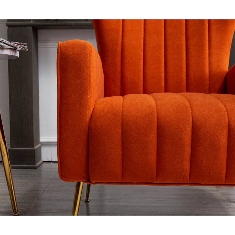 Fauteuil à oreilles en velours de 27 po de largeur Milana, Velours orange
