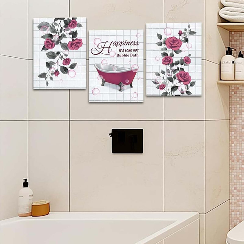 3 Piece Wrapped Canvas Print, Pink