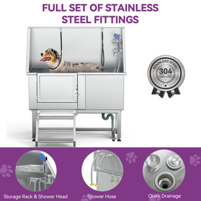 57.80'' H x 50'' W x 24.80'' D Stainless Steel Adjustable Dog Grooming Tub