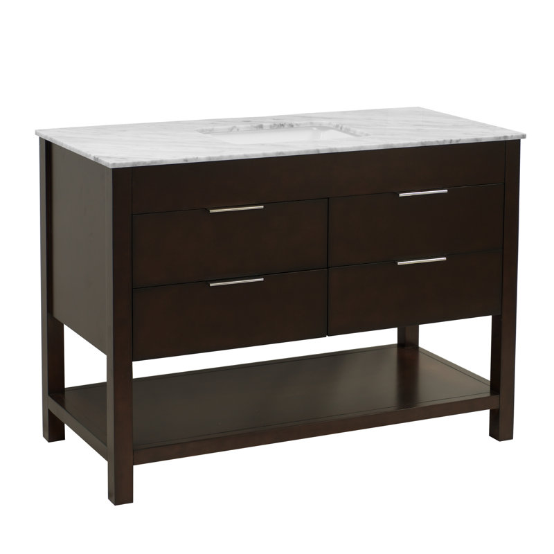 Ensemble de meuble-lavabo simple 48 po Kaylie, Marbre de Carrare, Chocolat