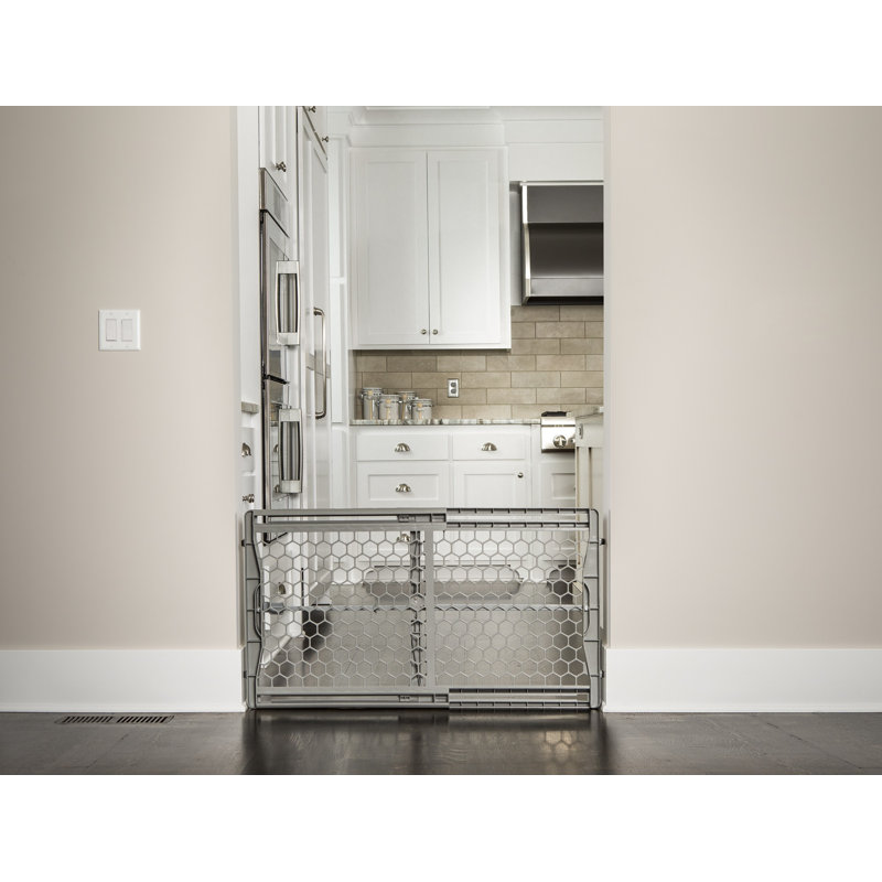 Adjustable Gray Plastic Pressure-Mounted Baby Gate, 28-42 Inches