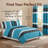 9-Piece Teal & Black Boho Geometric Queen Quilted Bedspread Set with Matching Curtains-121273355