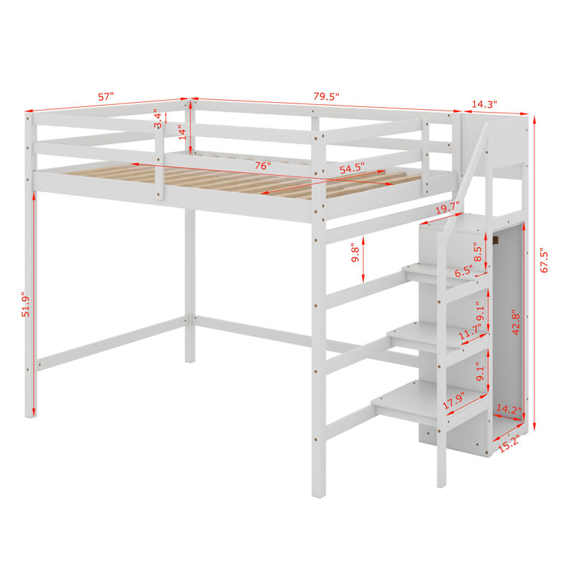 Full Size Loft Bed With Wardrobe, White