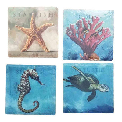 Ceramic Square 4 Piece Coaster Set