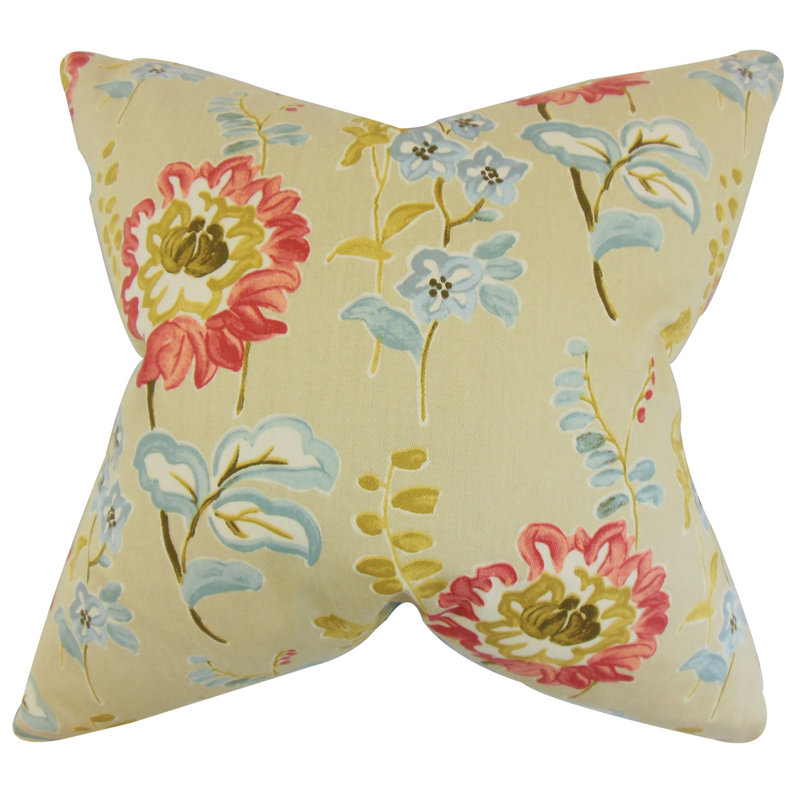  Coussin en coton Floral, Paon, H 24 po x l 24 po