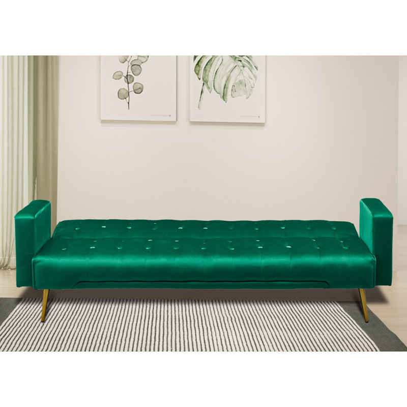 Verdeen Twin 74'' Velvet Convertible Sofa, Green Velvet