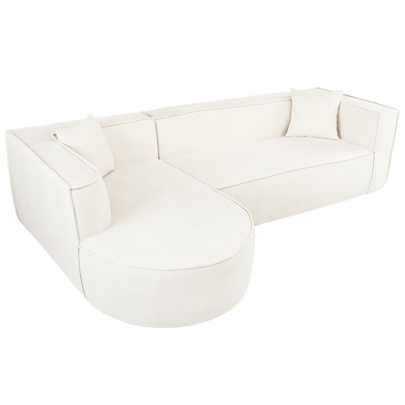 Modular L-Shaped Sofa With Throw Pillows, Beige Chenille