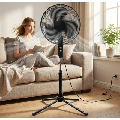 16" Oscillating Stand Fan- Black