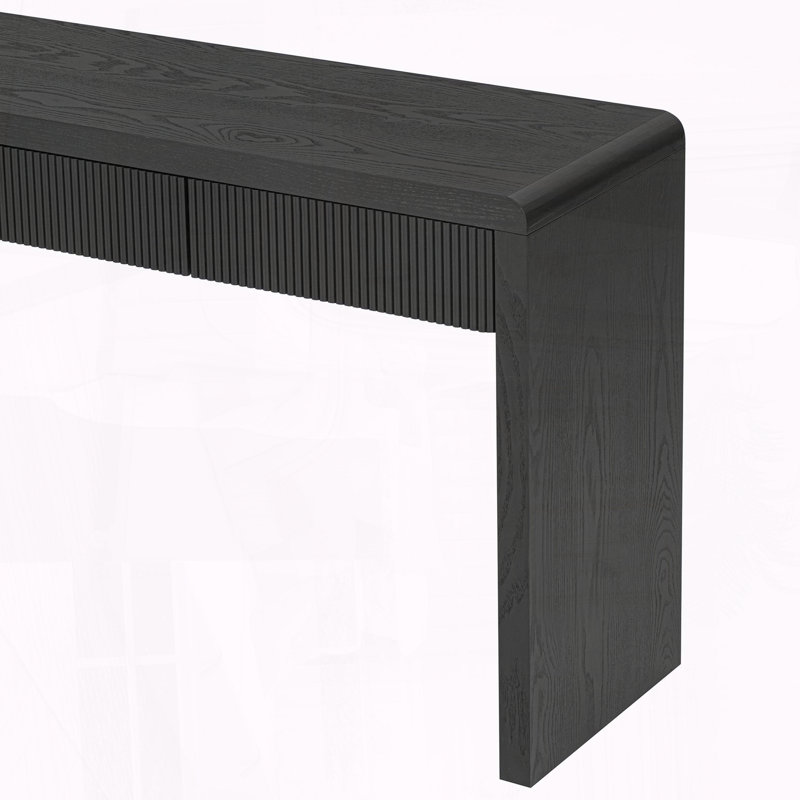 Console rustique avec 3 tiroirs cannelés en placage de frêne, Noir, Noir, Noir
