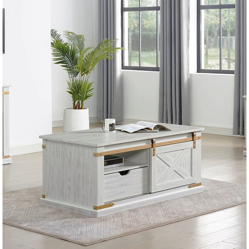 Table basse de salon de style rustique 1 pièce avec tablettes ouvertes