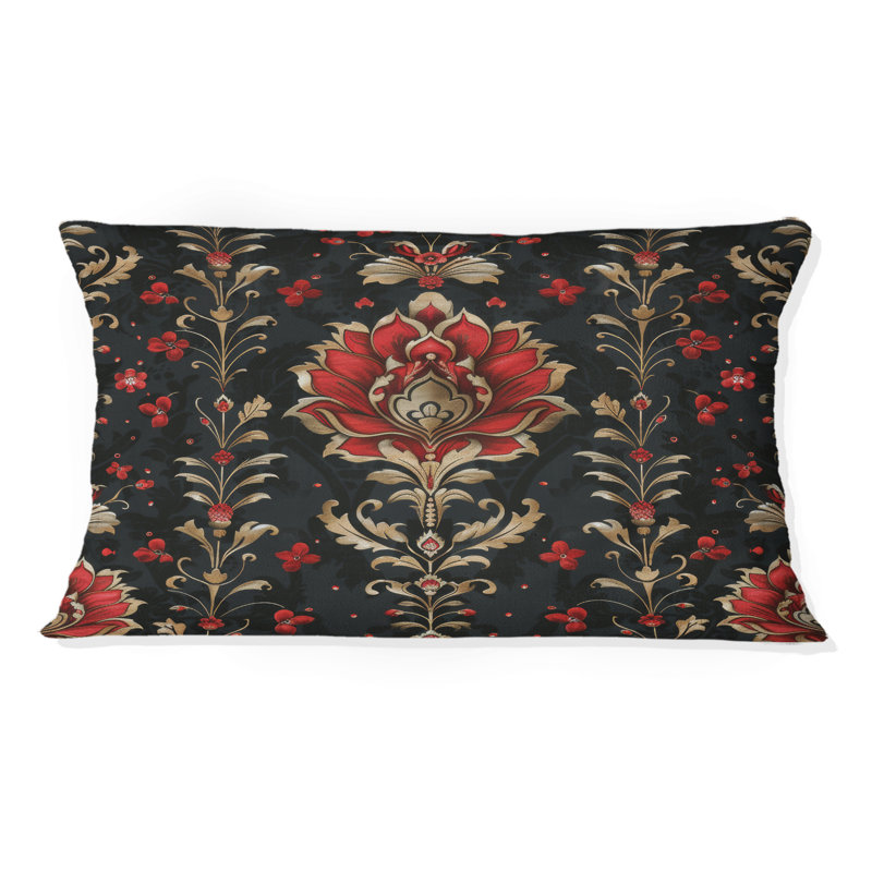 Beauté rouge et noire damassée - Coussin damassé, Forme rectangulaire, H 12 po x l 20 po
