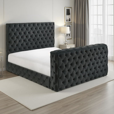 Meri With Lift TV Stand, Tufted Black Velvet Upholstery