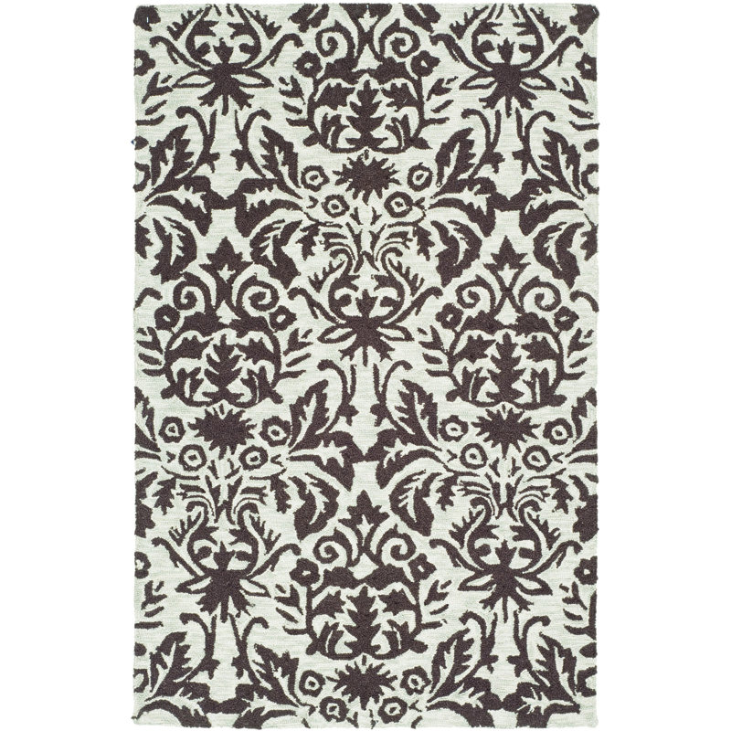 Hand Hooked Wool Pile Damask Rug, Rectangle 2'9" x 4'9"