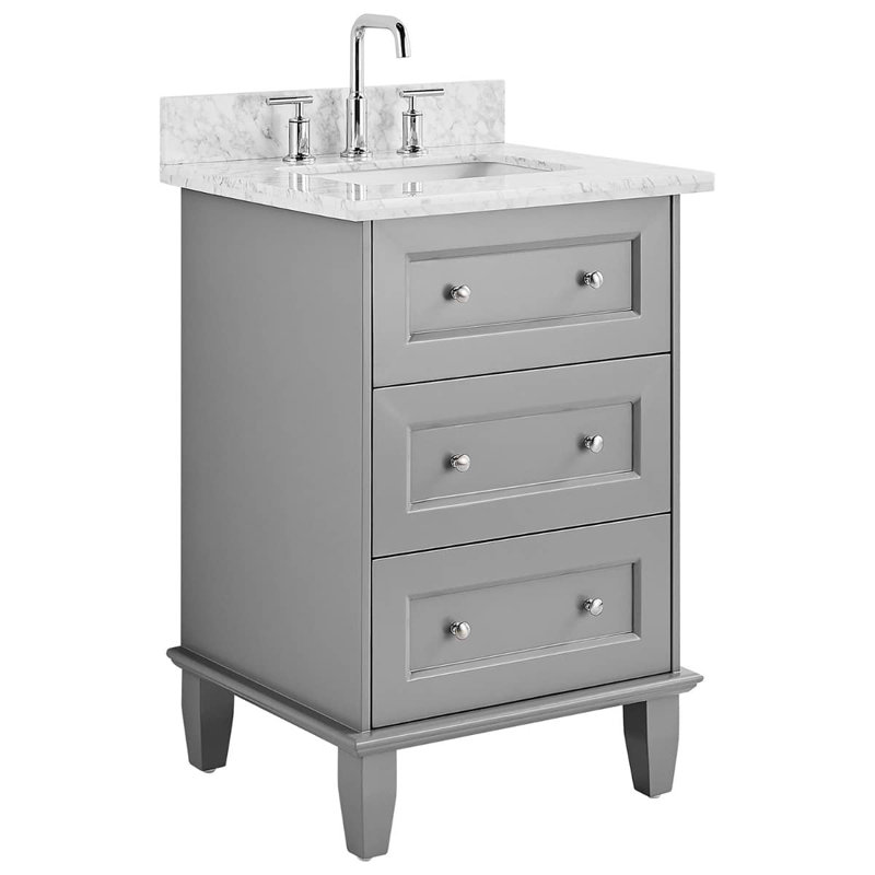 Nora 24" Freestanding Standard Single Bathroom Vanity with Top, Gray, 24", White Carrara Marble