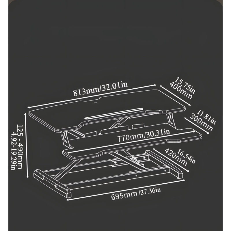 Convertisseur de bureau debout réglable - Poste de travail assis-debout ergonomique pour la maison et le bureau avec bureau spacieux - Montant d'ordinateur réglable en hauteur pour ordinateur portable et moniteur