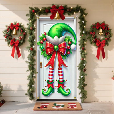 Christmas Door Banner Santa With Reindeer Design For Holiday Celebrations