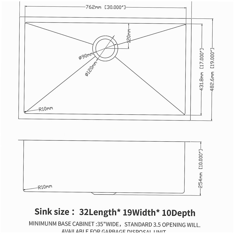 Undermount Kitchen Sink - 32"x19" Stainless Steel 16 Gauge Deep Single Bowl Sinks