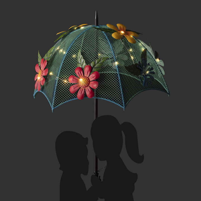 Solar Powered Multicolor Metal Girl and Boy Silhouette Statue