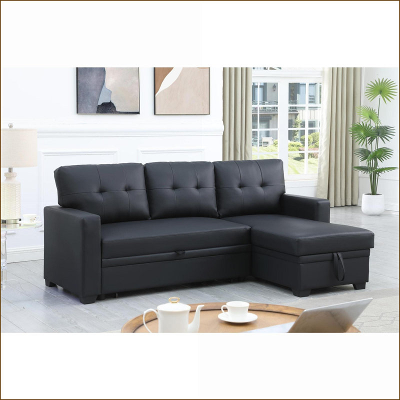 Canapé modulaire avec lit simple escamotable et amp; Chaise avec rangement | Similicuir gris anthracite, Chenille noir