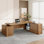 Bureau de direction en L de 78 pouces avec tiroir et classeur pour bureau à domicile, meubles pour grandes entreprises, brun chêne