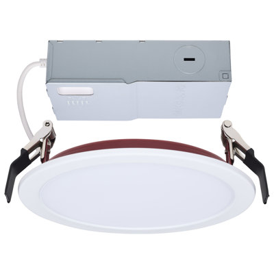 13 lumières à DEL de 13 watts à résistance directe au feu et à culot plat de forme ronde et à finition mince, finition blanche, à intensité variable, sélectionnable, 120 volts