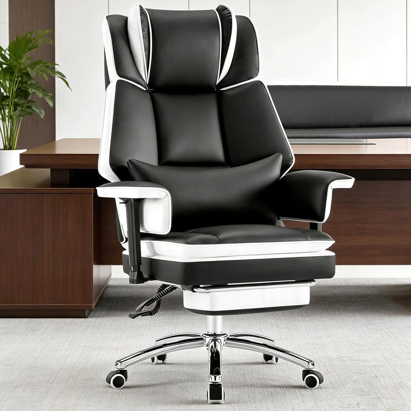 21.9 Wide Faux Leather Executive Office Chair with Footrest High-Back Computer Desk Chair with Adjustable Lumbar Support & Armrests