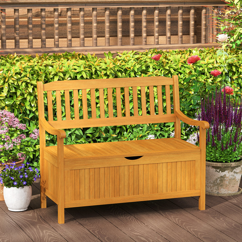 125L Outdoor Storage Bench Deck Box Patio Acacia Wood Storage Loveseat