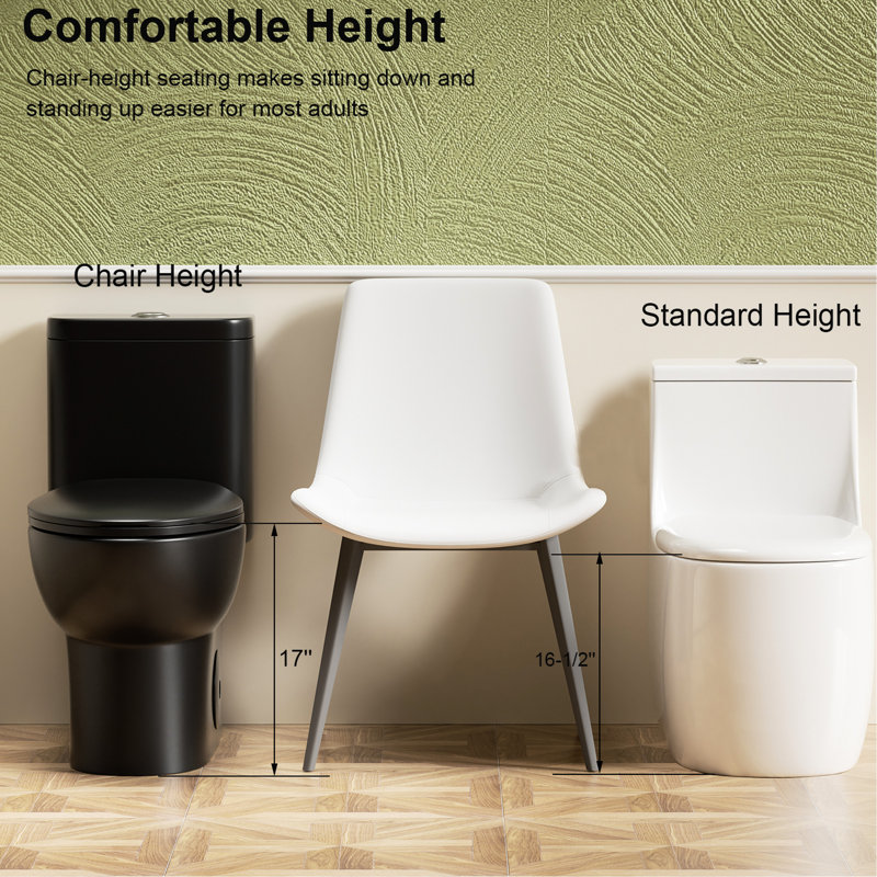 Powerful 1.1/1.6 Dual Flush Toilet With Tornado Flush, 17" Compliant, 12" Siphonic , Rimless Bowl And Soft Closing Matt Black Seat Modern One Height, Bowl, Soft-Close Matte Certification
