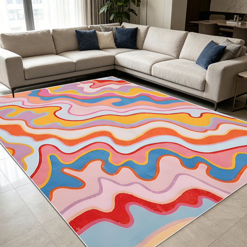 1PC Wavy Liquid Retro Multicolor Abstract area rugs for Living Room, Soft and Comfortable, Suitable for all seasons, easy-to-maintain, machine washable Indoor floor mat, Under Table Farmhouse suitable for dining room, bedroom, kitchen, entryway,