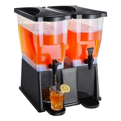 Dual 3-Gallon Beverage Dispenser with Stand, Black Plastic Drink Station with Spigots and Lids for Parties and Catering