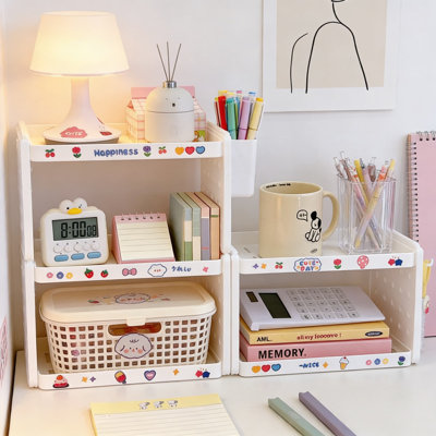 Modular Desktop Organizer Shelf With Pen Holders & Hooks, Adjustable Tier Storage For Office, Desk, Countertop, And Dorm Organization