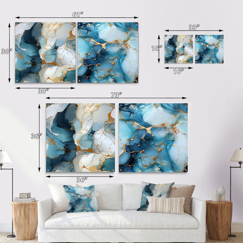 Lichfield - Ensemble de 2 peintures murales abstraites en acrylique sur verre marbré, H 16 po x l 33 po