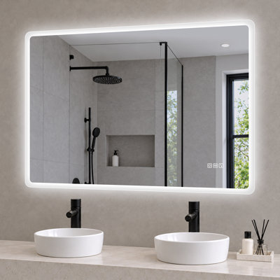 Wall-mounted Mirror with Lights – Frameless, Infinite Dimming, Anti-Fog, 3 Light Modes, Built-in Bluetooth