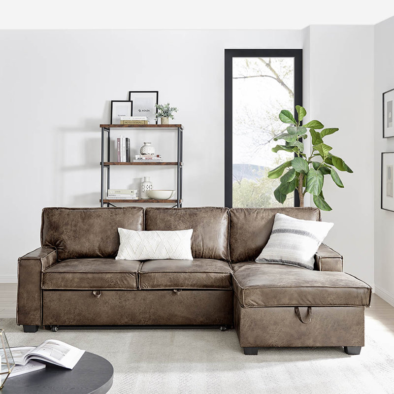 Makynzie 3 Seater Faux Leather Sofa Bed, Right Hand Facing