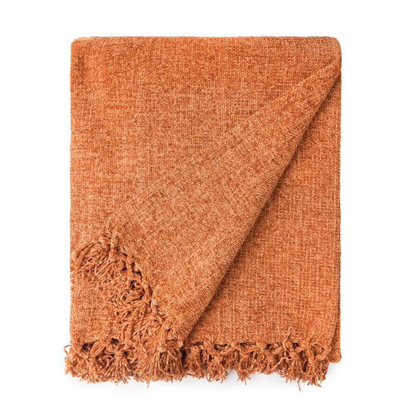  Darcy Tassel Blanket/Throw For Sofa Chair Bed Charcoal, Orange, 150cm x 130cm 