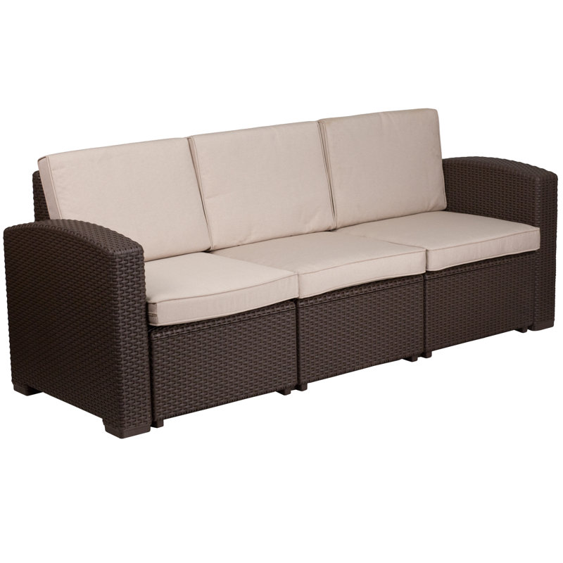 Alderman Faux Rattan Sofa with All-Weather Cushions, Brown/Beige
